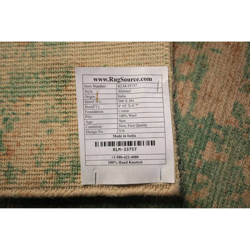 Contemporary Colorful Abstract Indian Rug Hand-Knotted Wool Carpet - 6'7" x 9'10"