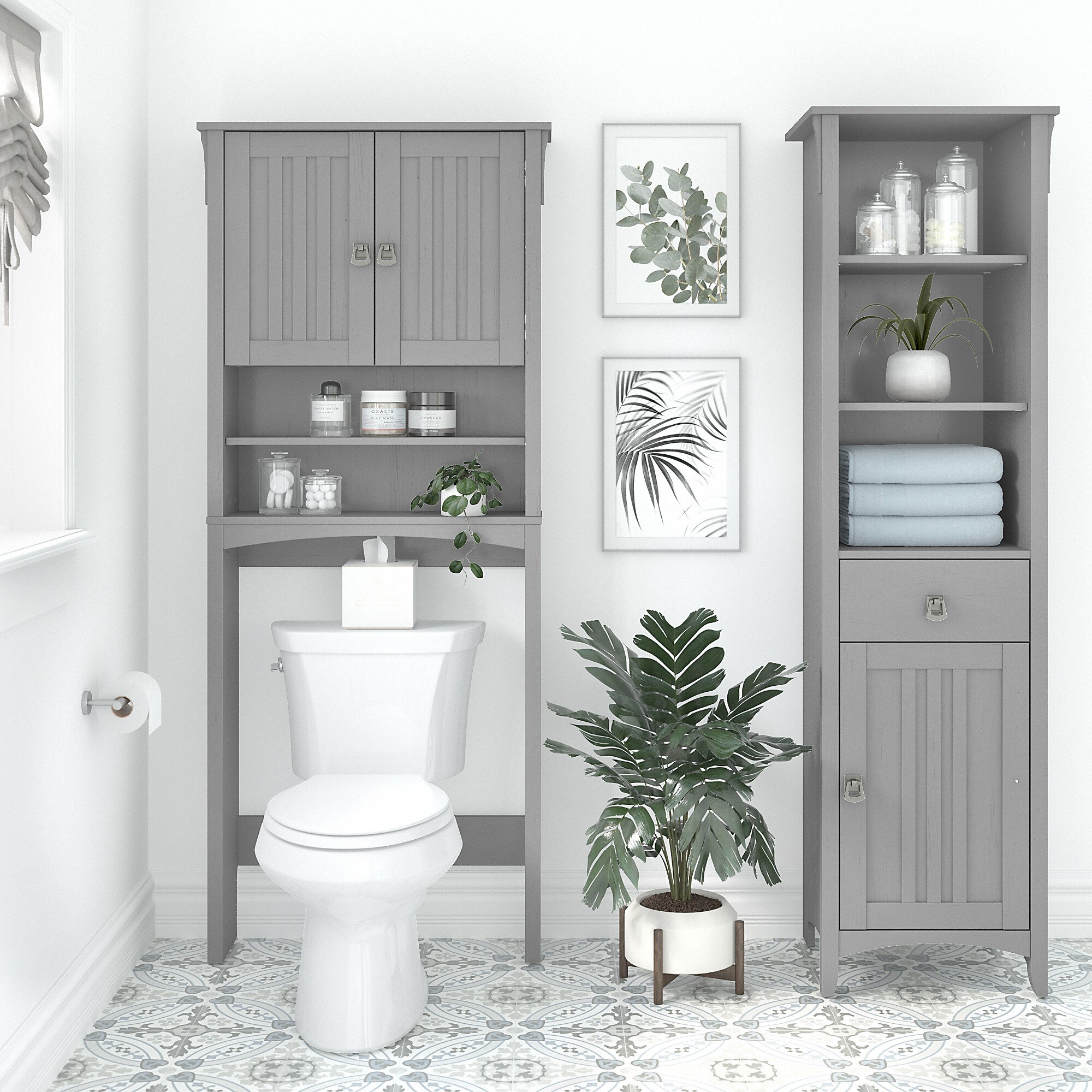 Salinas Linen Tower And Over Toilet Storage Cabinet By Bush Furniture Overstock 32548374