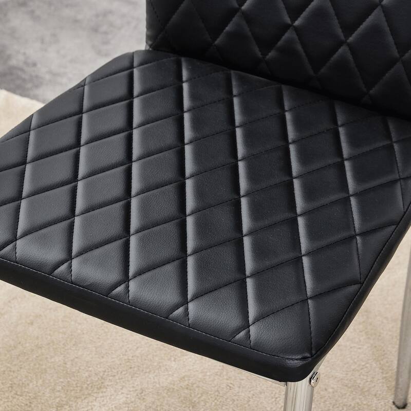Modern 4 Piece PU Leather Kitchen Dining Chairs with Cushions, Metal Legs, Extended Backrest for Dining Room Kitchen Living Room
