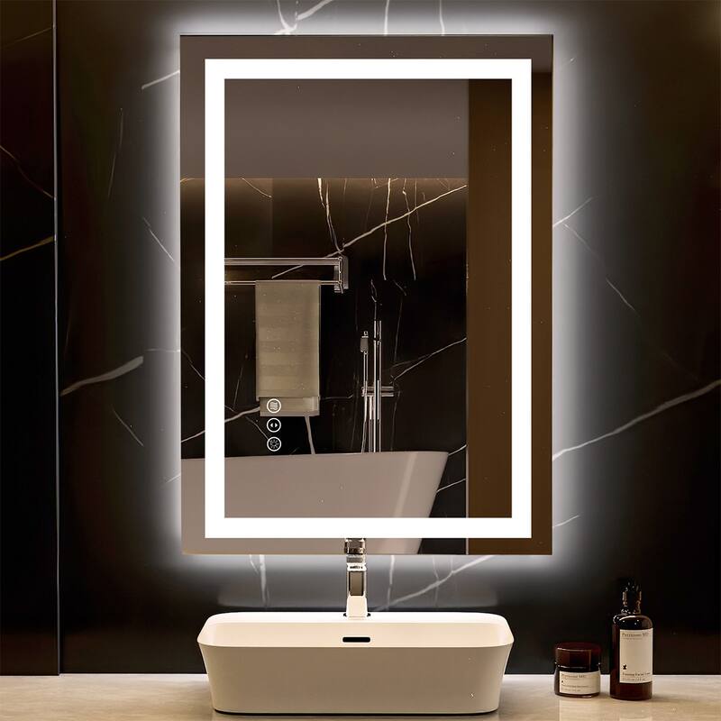 Bathroom Mirror with Lights 20x28, Lighted Vanity Mirror Wall Mounted with Front and Backlit, - White - White