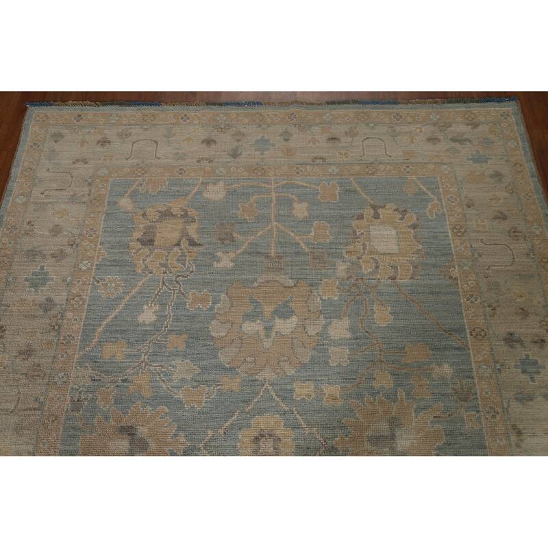 Vegetable Dye Blue Oushak Turkish Area Rug Hand-knotted Wool Carpet - 5'3" x 7'0"