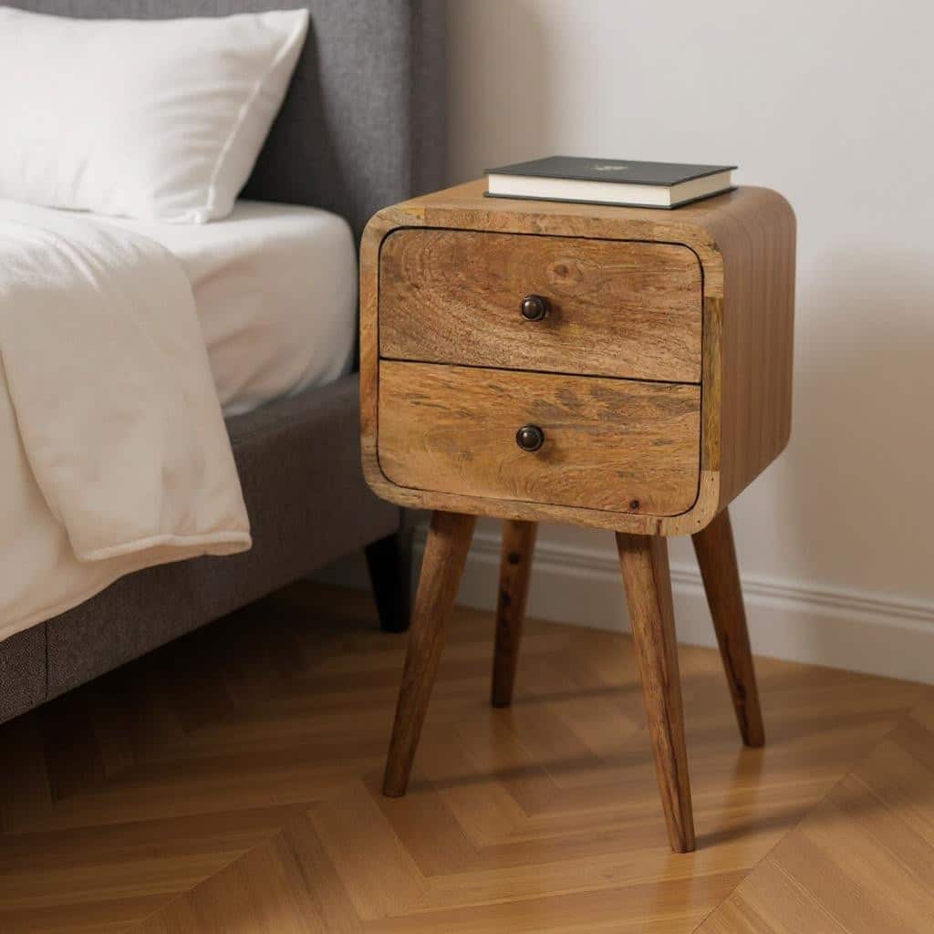 HomeRoots 22" Oak Solid Wood Square Two Drawer Nightstand