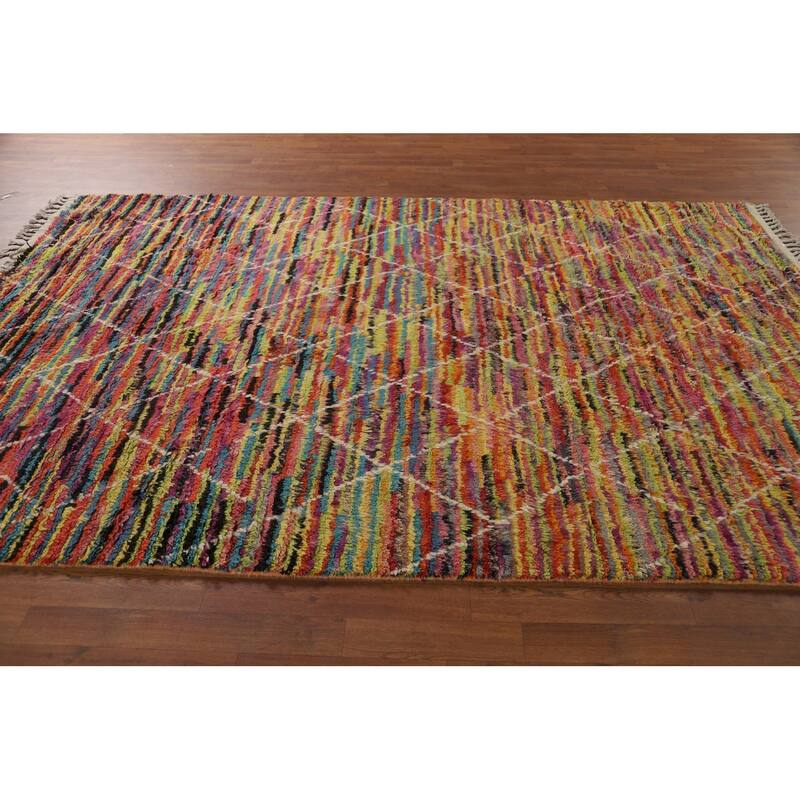 All-Over Trellis Moroccan Oriental Area Rug Hand-Knotted Wool Carpet - 6'2" x 9'2"