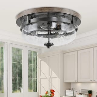Modern Farmhouse 3-Light Drum Flush Mount Lights Glass Ceiling Light - D13.5"xH6.5"