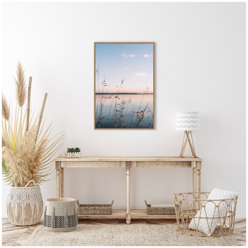 Kate and Laurel Sylvie Serene Sunset Lake Landscape Framed Canvas by Patricia Hasz of Patricia Rae Photography