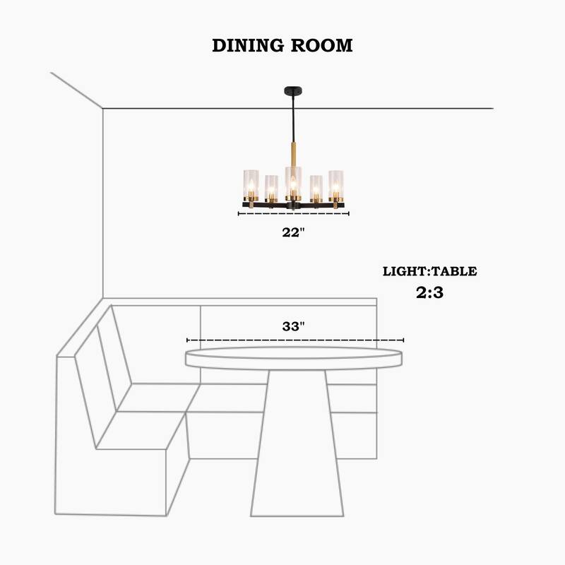 Yilia Modern 5-Light Black Gold Chandelier Glass Pendant Lights for Dining Room - 22" D x 15" H