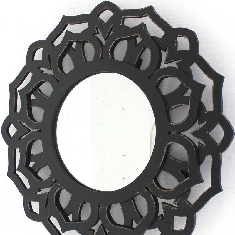 HomeRoots 24" Distressed Circle Accent Mirror Wall Mounted With Frame - 39