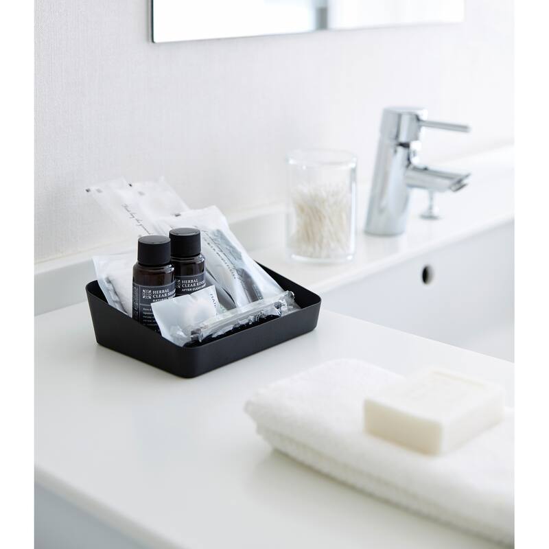 Yamazaki Home Vanity Tray - Angled - Two Sizes, Steel, 5.25" x 7" - L 5.31 x W 6.89 x H 1.97 inches