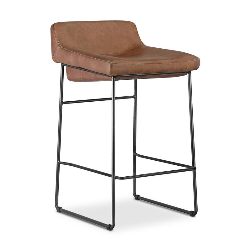 NADAAL STUDIOS Orson, Counter Stool With Top Grain Leather, Set of Two - 17"W x20"D x32"H