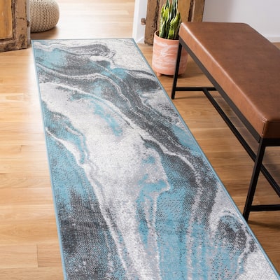 World Rug Gallery Distressed Contemporary Abstract Watercolor Area Rug