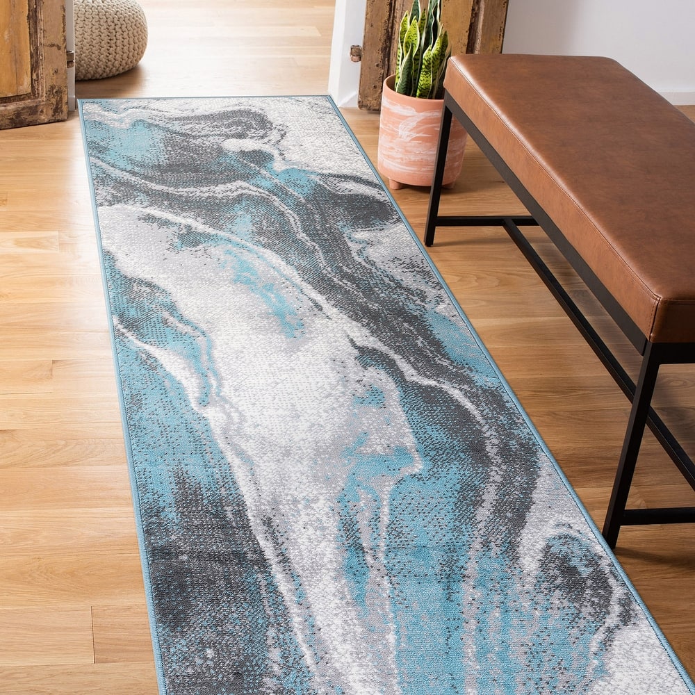 World Rug Gallery Distressed Contemporary Abstract Watercolor Area Rug