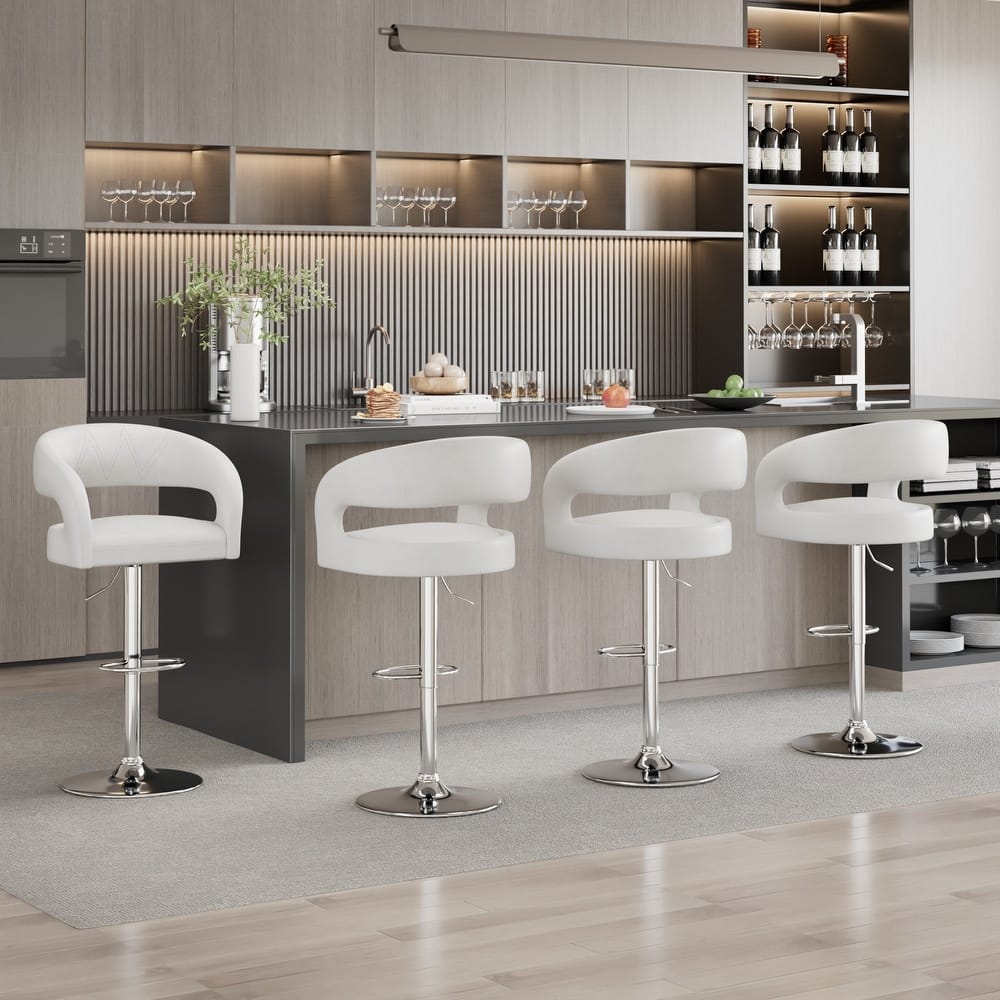 VECELO Set of 4 Swivel Bar Stools Rounded Mid-Back Barstools with Adjustable Height 360° Rotation 16" Base with Footrest