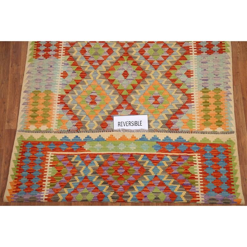 Hand Woven Oriental 100% Wool Carpet Southwestern Geometric Multi-Colored Kilim Area Rug - 6' 7'' X 5' 0''