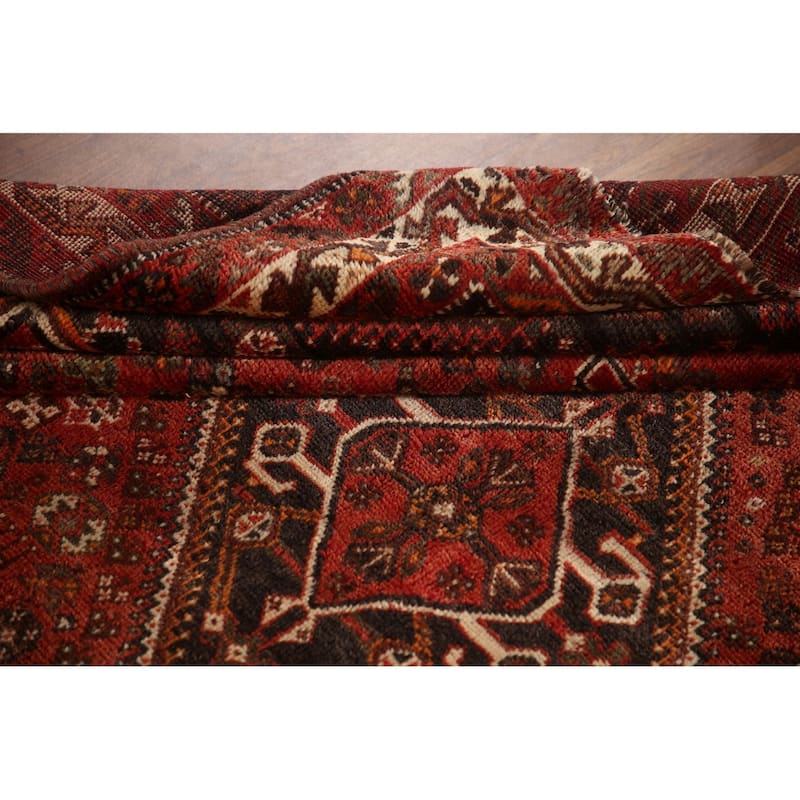 Tribal Geometric Shiraz Persian Vintage Rug Handmade Red Wool Carpet - 7'8"x 10'8"