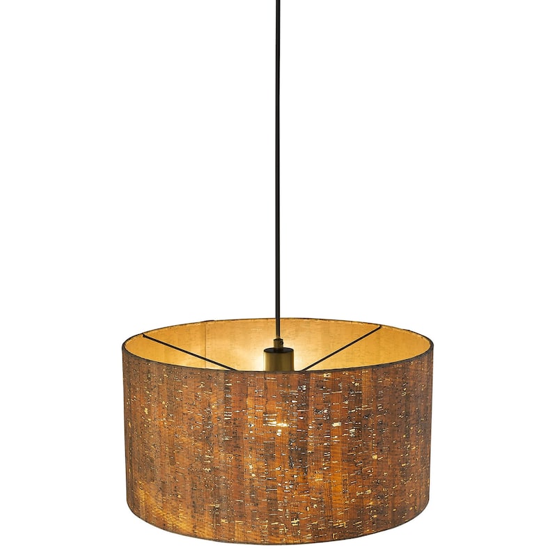 HomeRoots Matte Black Cork Shade Modern One Light Hanging Pendent Lamp - 17.75' X '9' X '17.75