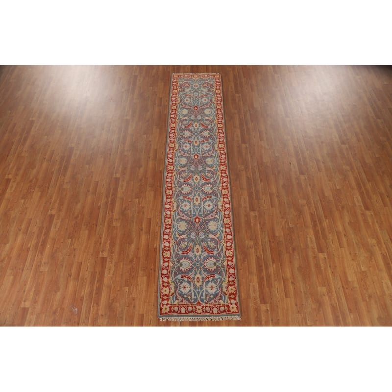 All-Over Blue Heriz Oriental Runner Rug Hand-knotted Wool Carpet - 2'6"x 11'9"