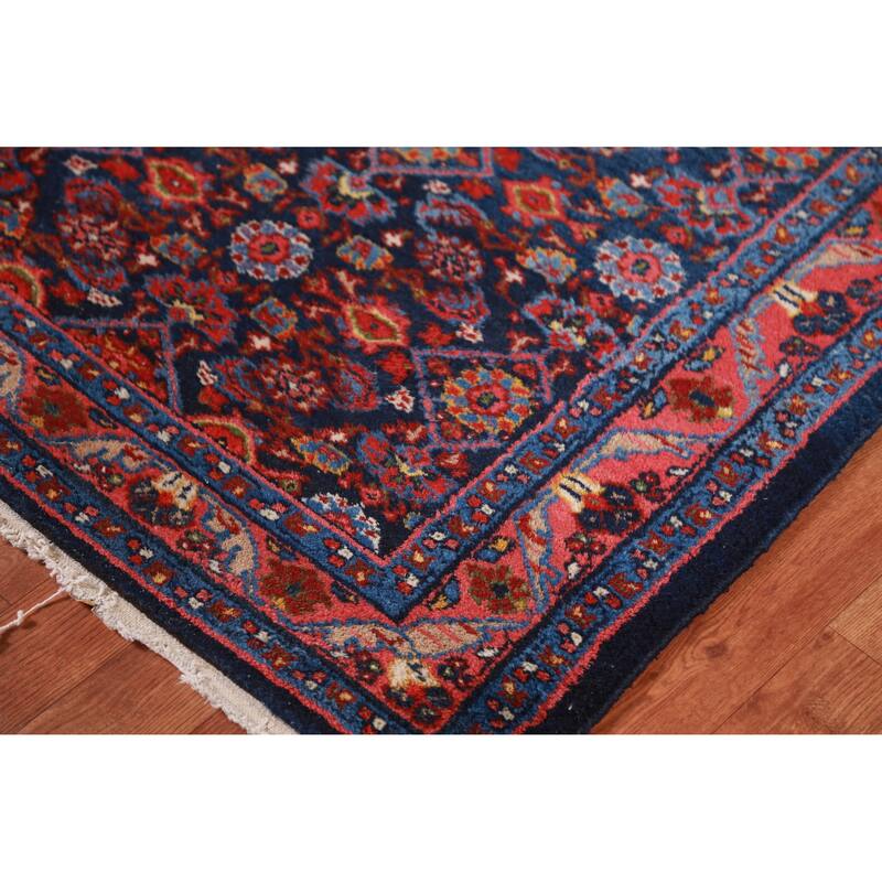 Hand Knotted Oriental 100% Wool Carpet Traditional Floral Navy Blue & Blues Mahal Runner Rug - 18' 9'' X 3' 1''