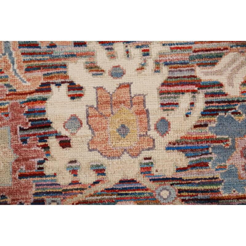 Hand Knotted Oriental 100% Wool Carpet Transitional Floral Multi-Colored Oushak Runner Rug - 19' 4'' X 2' 5''