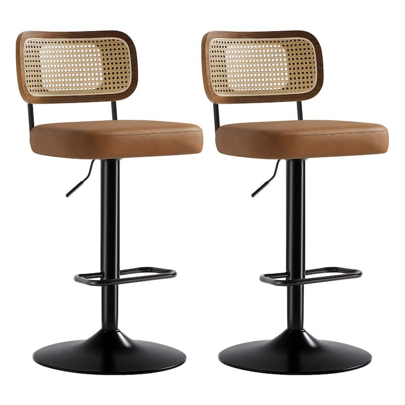 Adjustable Height Swivel Bar Stools with Back and Footrest - 17.7"W x 15.75"D x 35"-42.9"H