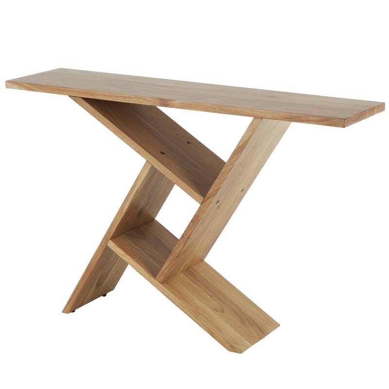 Wood Geometric Console Table with Rectangular Patterned Legs - Brown - Roche River Decor - 12"W x 48"L x 32"H