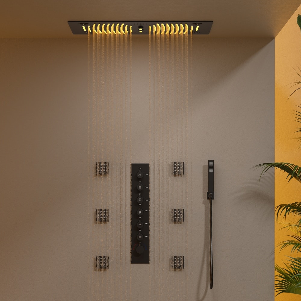 GRANDJOY LED Shower System 28" Luxury Shower Head with 6 Body Jets