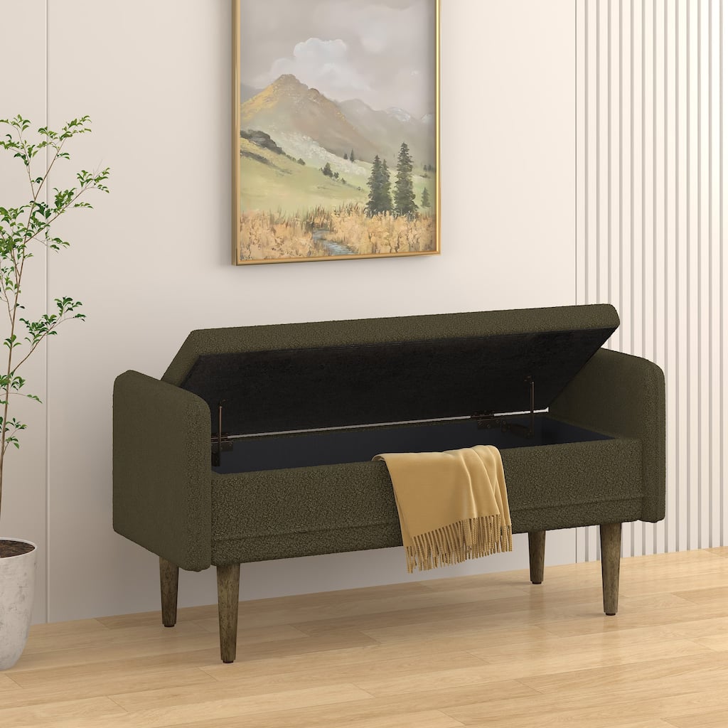 End of Bed Bench Green Storage Bench with Armrests, Minimalist Indoor Bench Leisure Bench Accent Bench