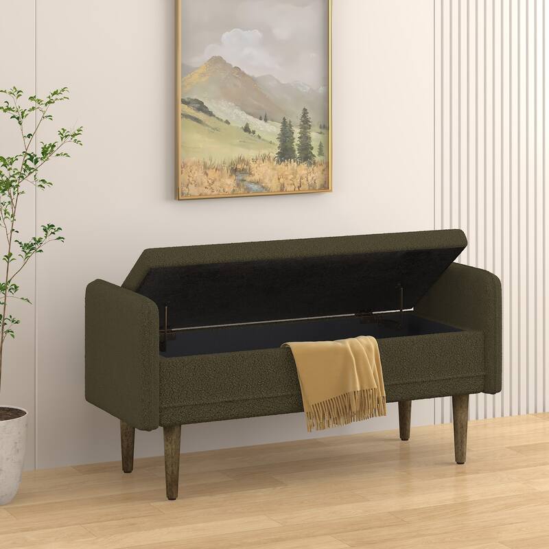 Teddy velvet storage stool, ,with storage space, suitable for apartments, living rooms and bedrooms-BLACK(45.98"*16.75"*21.75")