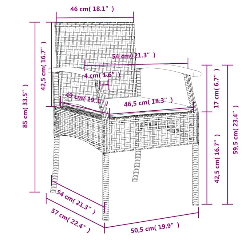 vidaXL Garden Chair Grey and brown - 22.4 x 21.3 x 33.5 in.