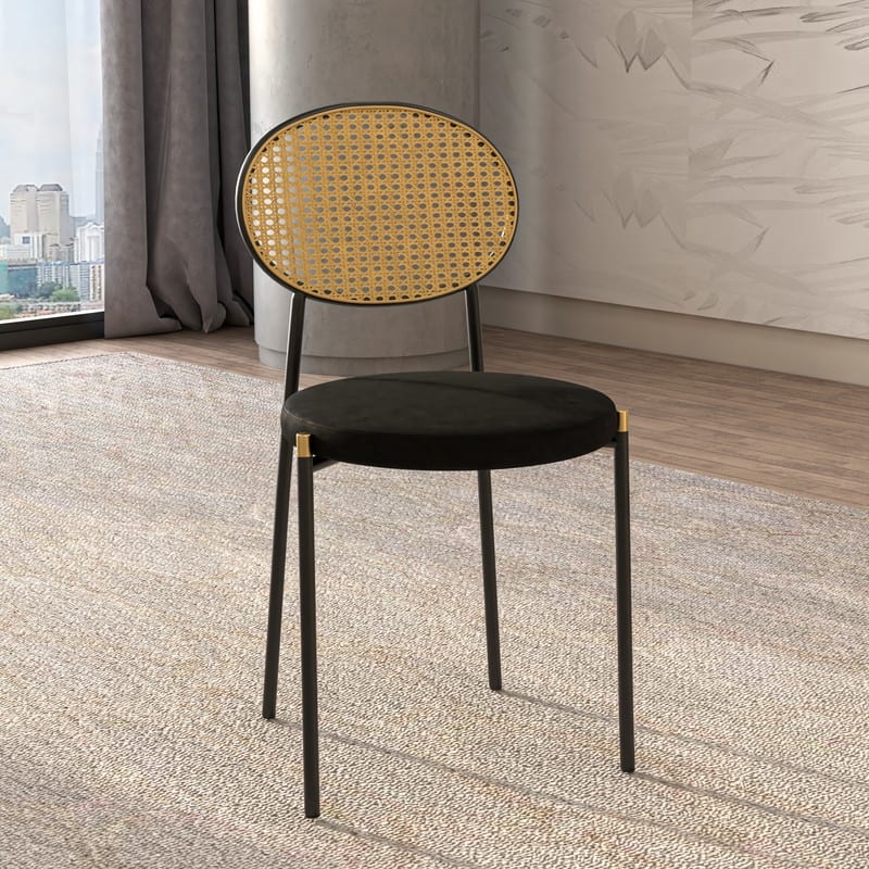 Leisuremod Euston Modern Velvet/Leather Dining Chair - Minimalist Wicker Back Accent Chair for Home Living Room & Kitchen