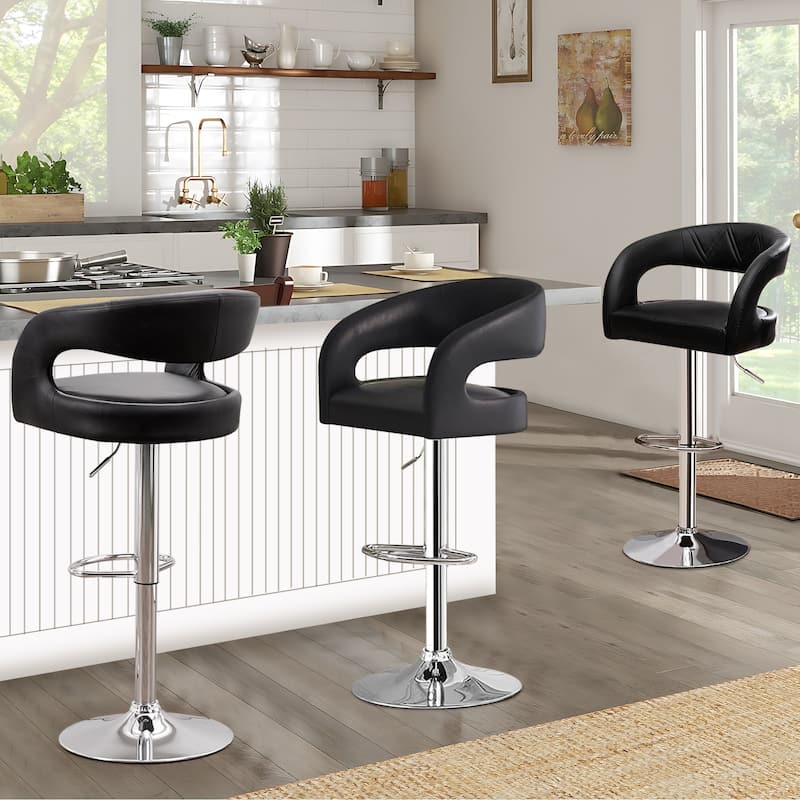 VECELO Set of 2 Rounded Mid-Back Swivel Bar Stools with Adjustable Height 360° Rotation 16" Base with Footrest