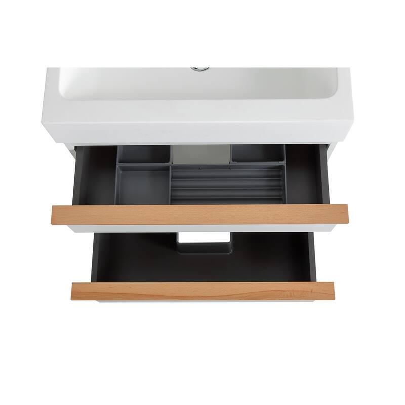 24 Inch Wall Mounted Bathroom Vanity with Integrated Acrylic Sink, 2 Soft-Close Drawers, Pre-Assembled,Modern Floating Cabinet