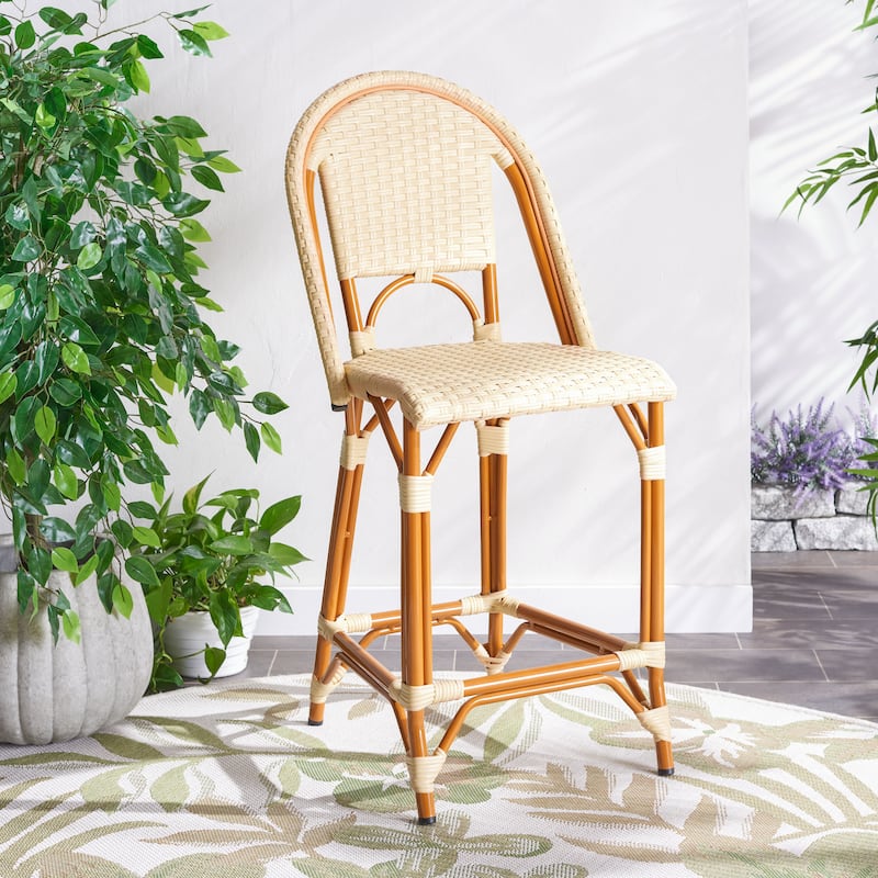 SAFAVIEH Leonica Outdoor Bistro 25-inch Seat Height Counter Stool (Fully Assembled) - 20"W x 21"D x 43"H - Natural