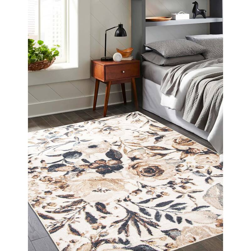 ECARPETGALLERY Machine Woven Rosette Ivory Area Rug