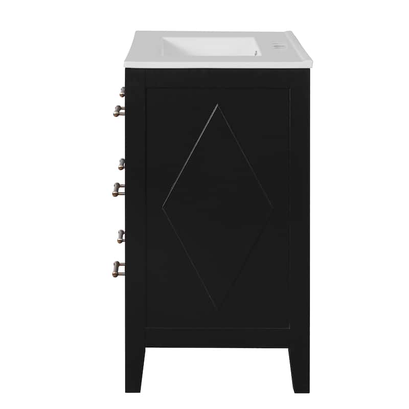 30"Bathroom Vanity with Ceramic Sink, Free Standing Single Vanity Set with 3 Drawers, Solid Wood Frame Storage Cabinet