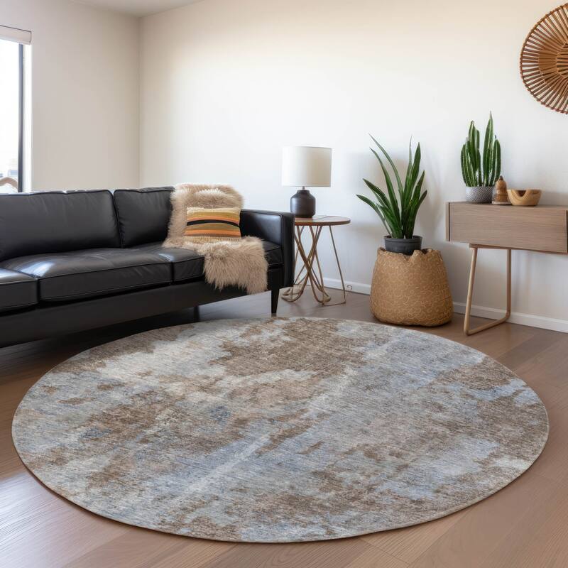 Premium Washable Super Soft Abstract Contemporary Mayfield Rug - Brown - 8' x 8'