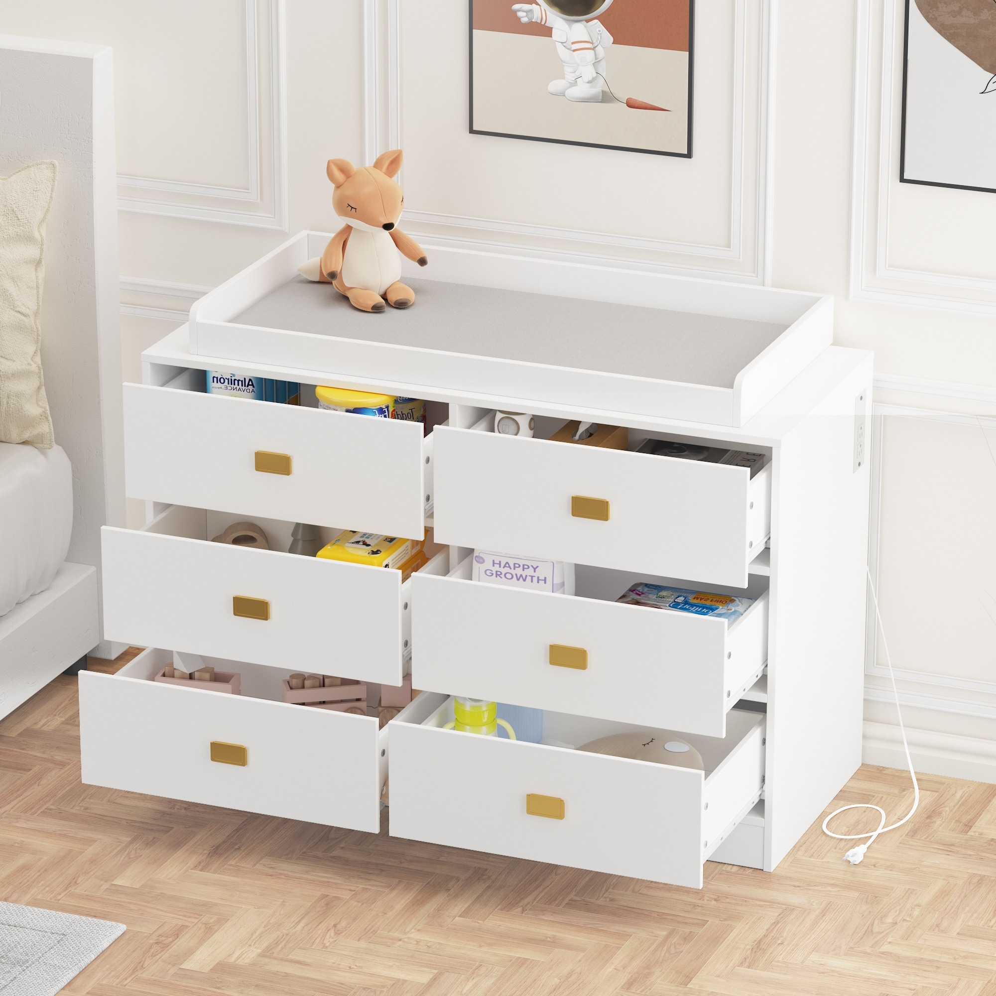 White dresser with changing table topper best sale