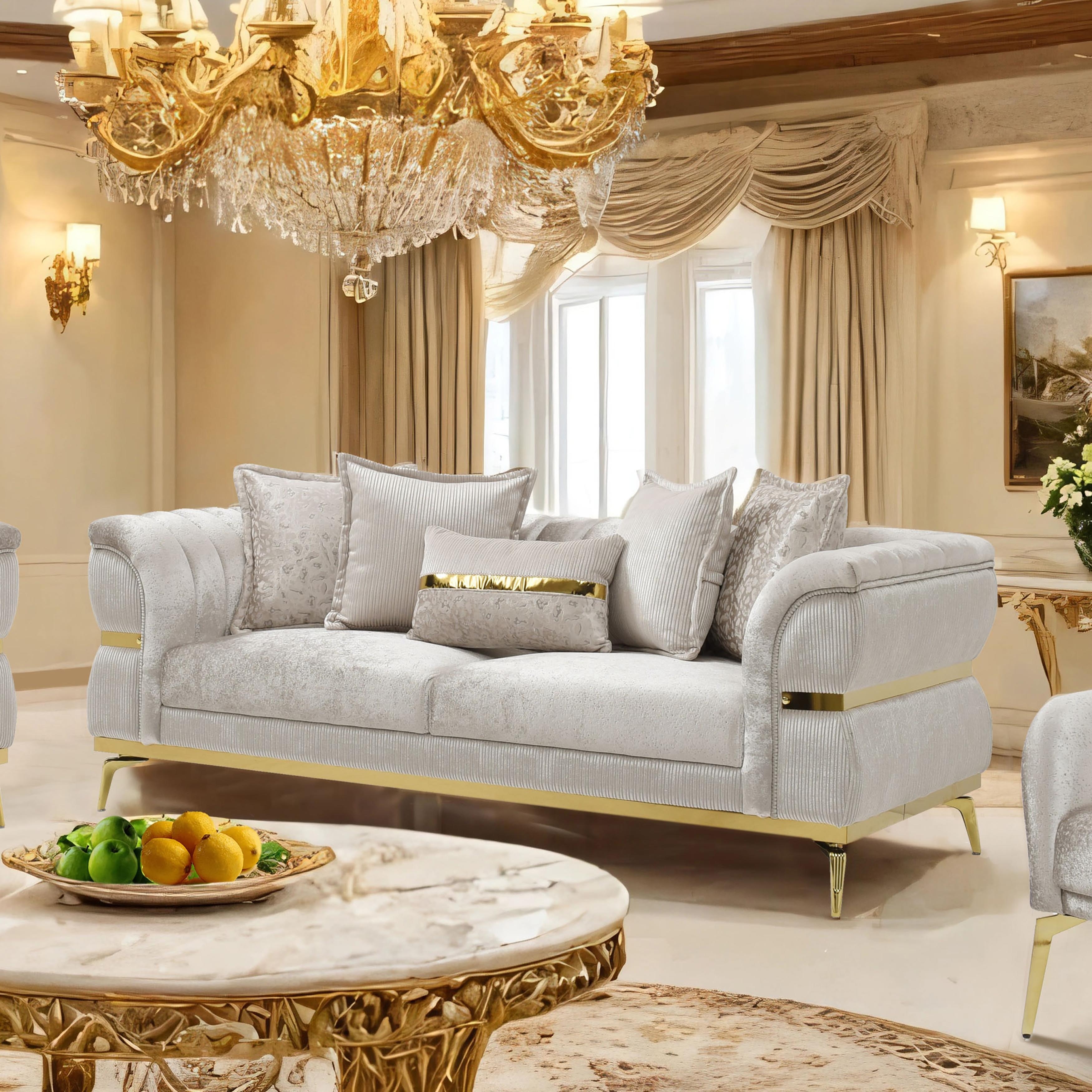 Furniture of America Ospray IV Glam Beige Upholstered Sofa with Stainless Steel Frame