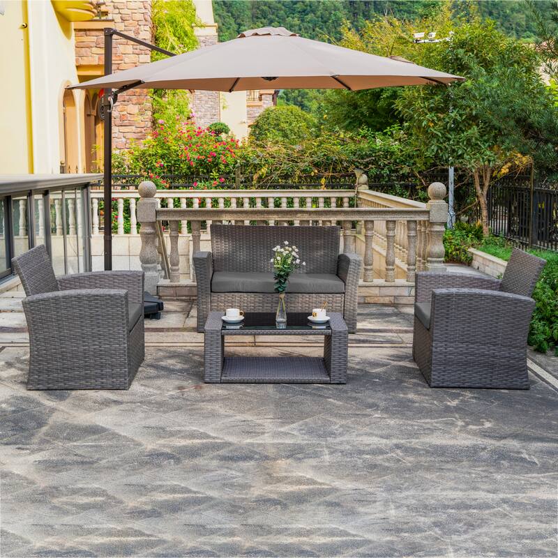 Grandview Outdoor 4-piece Grey Wicker Conversation Set