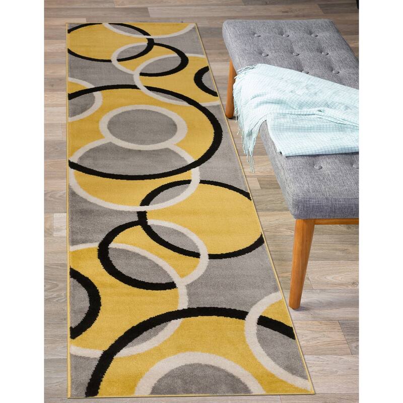 World Rug Gallery Modern Abstract Circles Area Rug - 2' x 10' - Yellow - Runner