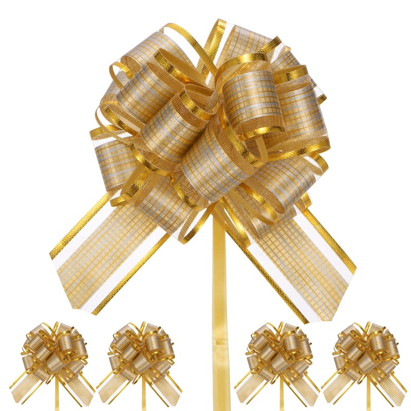 10pcs Large Pull Bow 6 Inch Flower Bows for Wedding Baskets - 6 Inch - Gold Tone