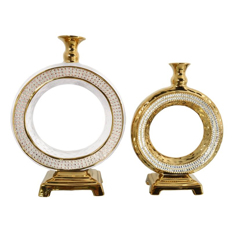 Contemporary Circular Rhinestone Vase Set of 2