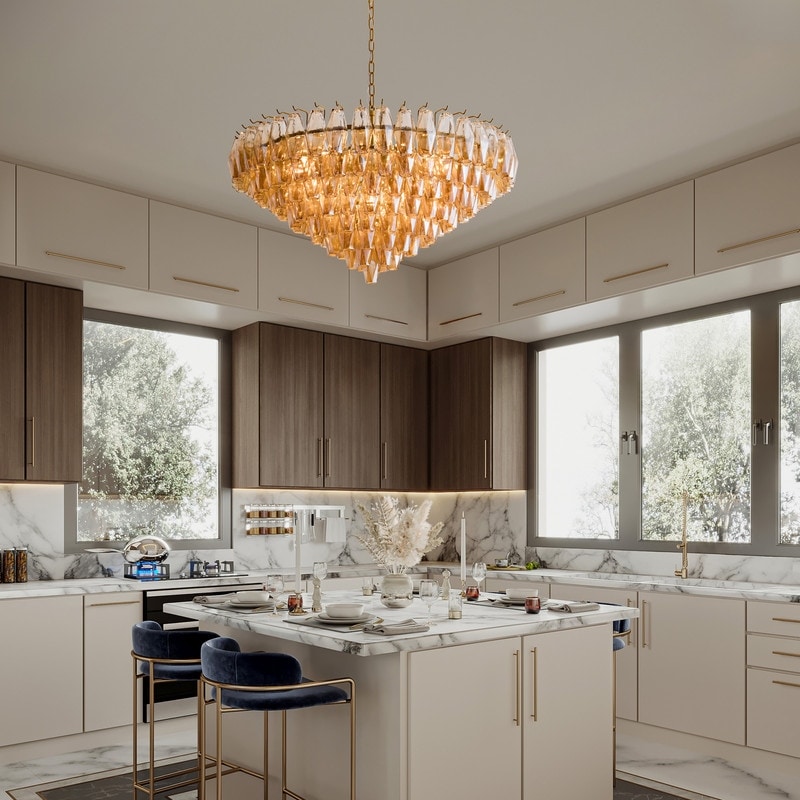 KAYLA 37in Modern Extra Large Gold/Black Chandeliers - On Sale