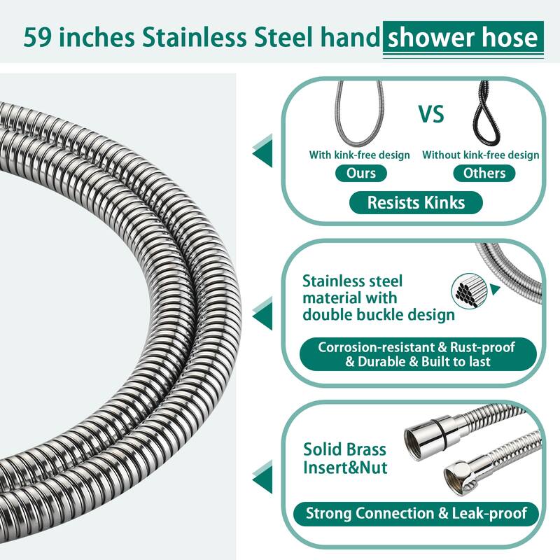 Drill-Free Rain Showerhead 7-Setting Hand, Dual Shower Head Spa System with Tup Spout (Rough-in Valve Included)