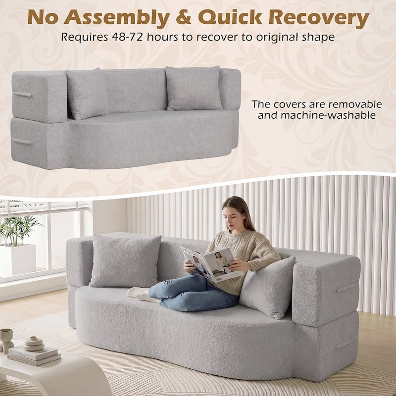 Gymax 75.5'' Folding Sofa Bed w/2 Comfortable Pillows No Assembly