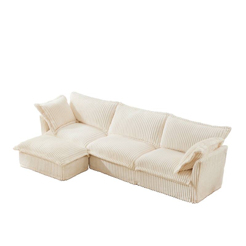 120" L-Shaped Corduroy Sectional Sofa with Ottoman & Slipcover