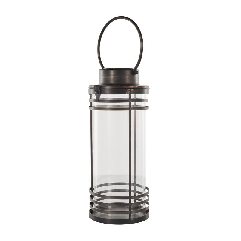 Metal Candle Lantern with Round Circle Lines - Black - Roche River Decor
