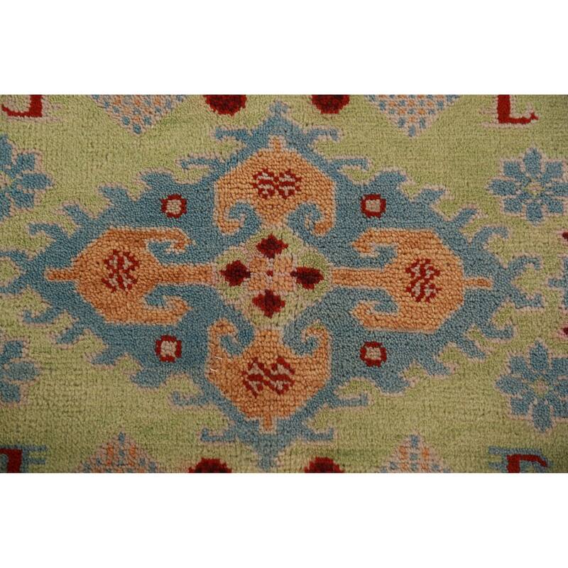 Light Blue Geometric Viss Oriental Large Rug Handmade Wool Carpet - 9'9" x 13'9"