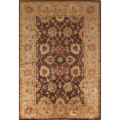 Floral Brown Oushak Oriental Area Rug Hand-Knotted Wool Carpet - 6'2"x 9'4"