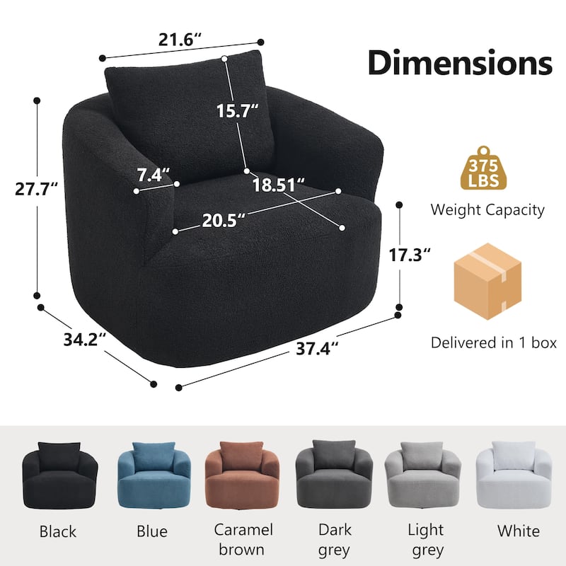 360°Swivel Round Upholstered Comfy Chair With One Soft Pillow, Teddy Fleece High-Resilience Sponge Single Sofa