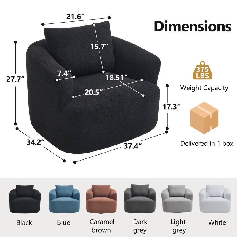 Swivel Round Sofa Chaise, Upholstered Sofa Chair with One Soft Pillow, Single Sofa with Adjustable Pillow